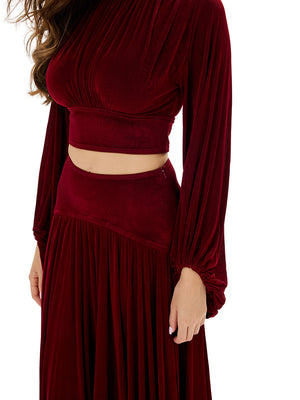 Balloon Sleeve Ruched Crop Top & Pleated Skirt Sets