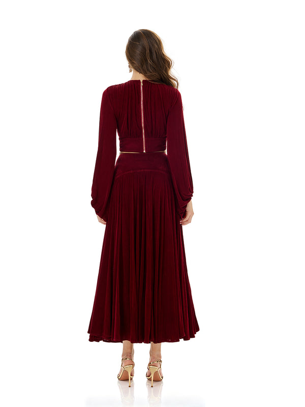 Balloon Sleeve Ruched Crop Top & Pleated Skirt Sets
