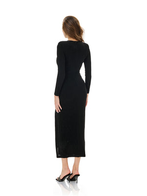 Metallic Trim Slit Bodycon Dress