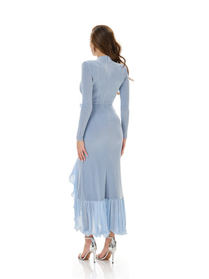 Appliqué Flower Night Ruffle Dress