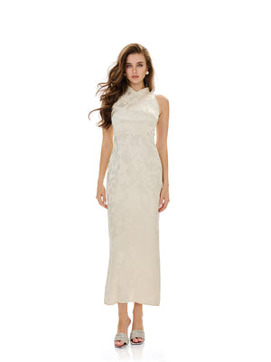 Jacquard Cheongsam Midi Bodycon Dress
