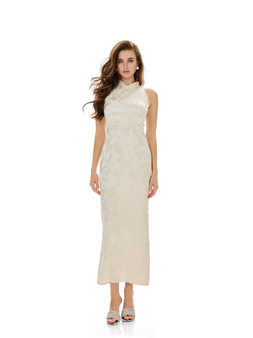 Jacquard Cheongsam Midi Bodycon Dress