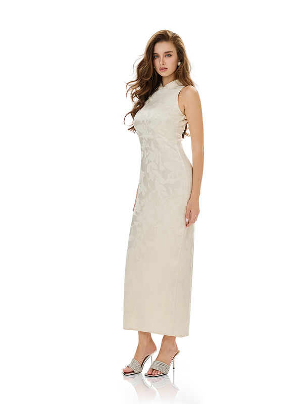 Jacquard Cheongsam Midi Bodycon Dress