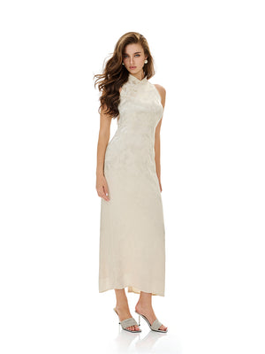 Jacquard Cheongsam Midi Bodycon Dress