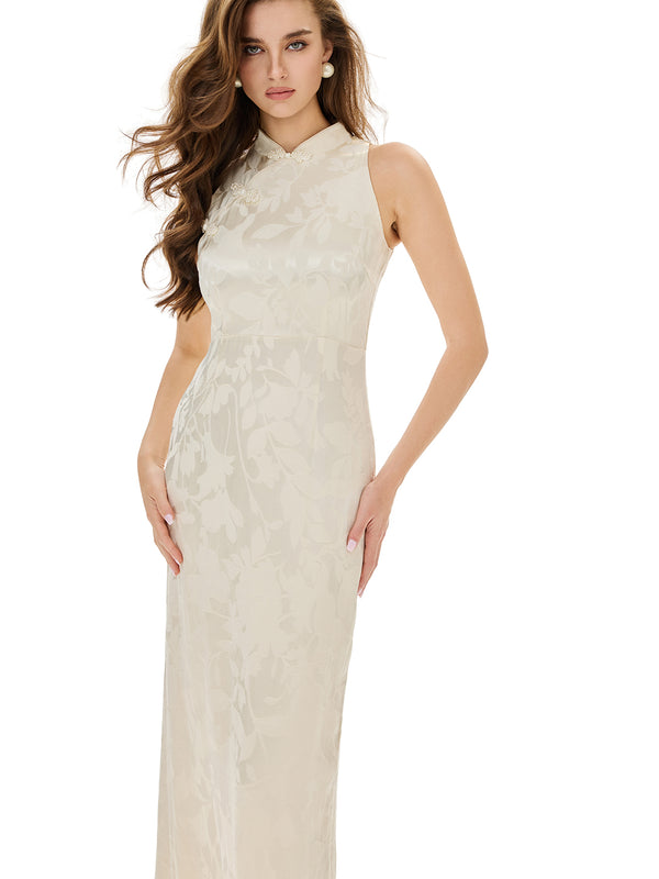 Jacquard Cheongsam Midi Bodycon Dress