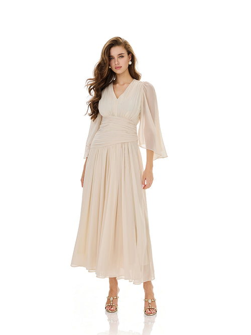 Ruched Waist Slit Maxi Dress
