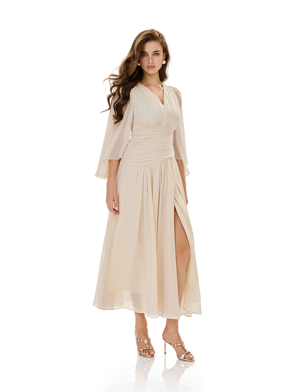 Ruched Waist Slit Maxi Dress