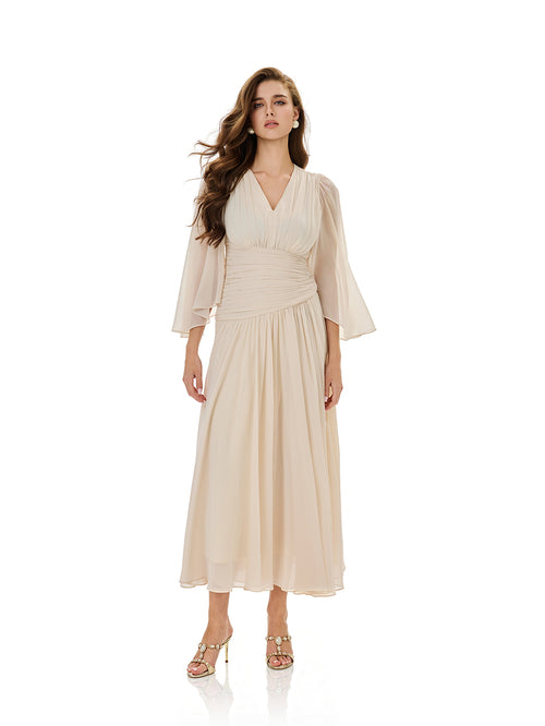 Ruched Waist Slit Maxi Dress