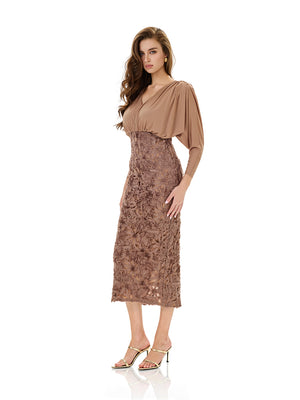 Lace Appliqué Side Slit Midi Dress