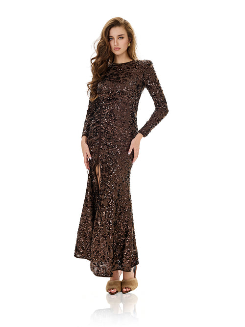 Sequin High Slit Evening Dress