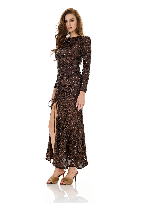 Sequin High Slit Evening Dress