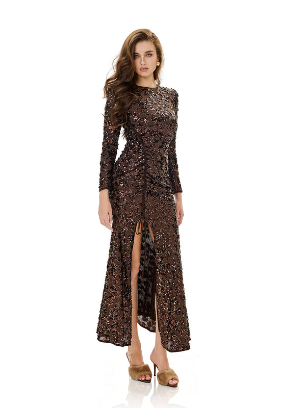 Sequin High Slit Evening Dress
