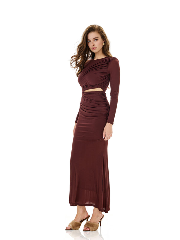 Cutout Detail Ruched Maxi Dress