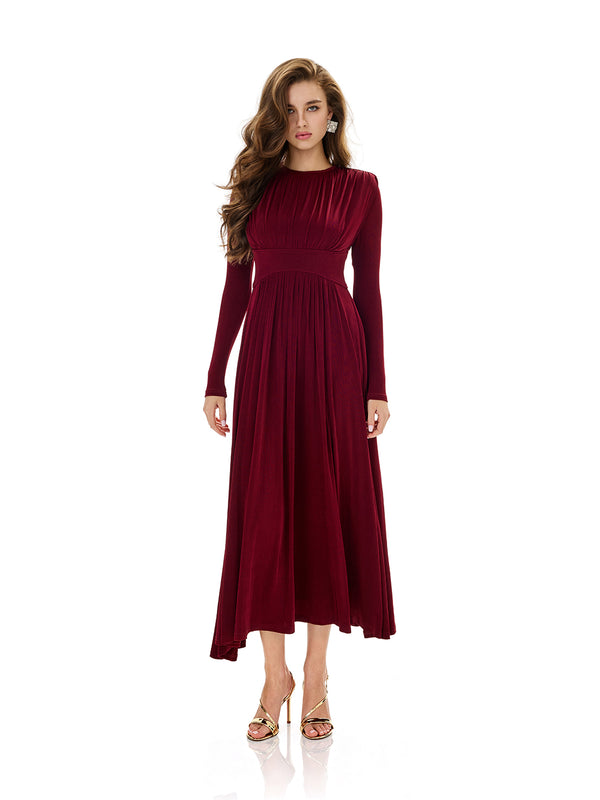 High Waist Ruched Slit Maxi Dress
