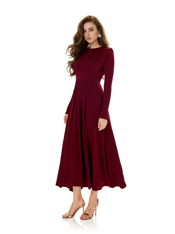 High Waist Ruched Slit Maxi Dress