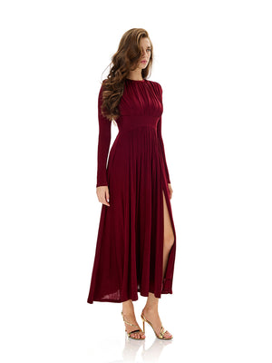 High Waist Ruched Slit Maxi Dress