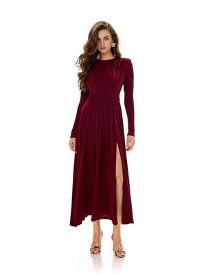 High Waist Ruched Slit Maxi Dress
