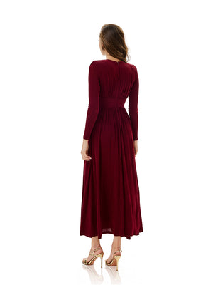 High Waist Ruched Slit Maxi Dress
