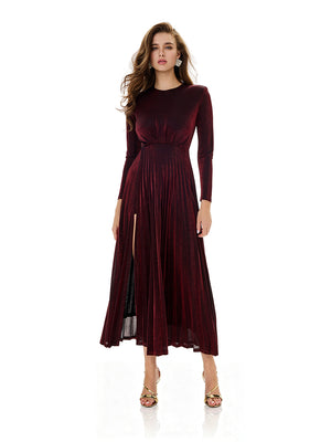 Ruched Draped Slit Evening Gown