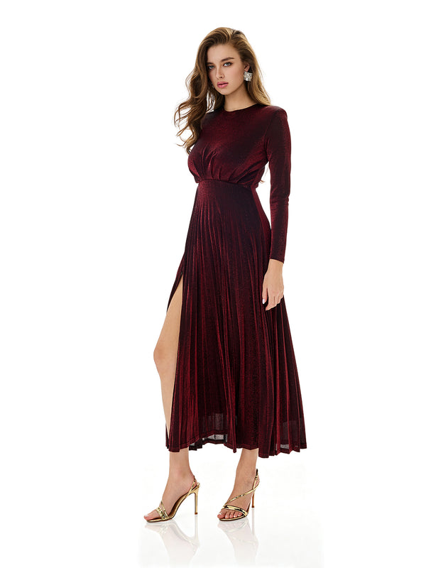 Ruched Draped Slit Evening Gown