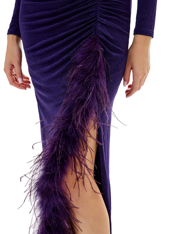 Cowl Neck Drawstring Ruched Gown