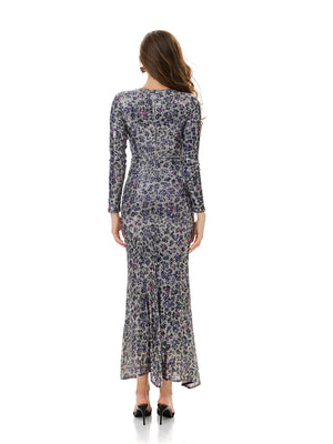 Leopard Print Sequin Wrap Party Dress