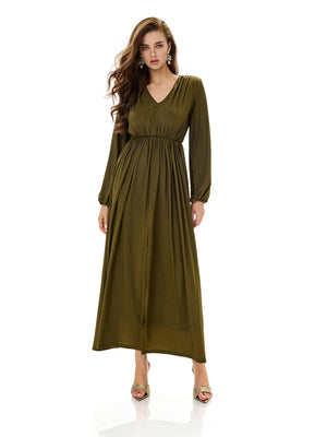 Ruched Lantern Sleeves Slit Party Dress