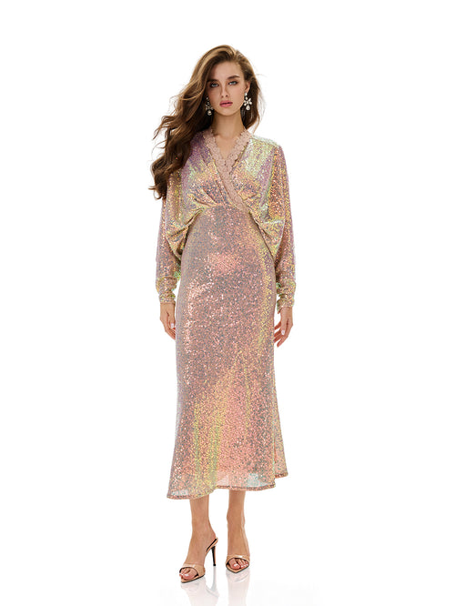Batwing Sleeves Sequin Mermaid Evening Gown