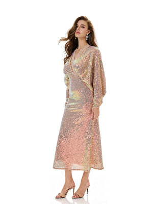 Batwing Sleeves Sequin Mermaid Evening Gown