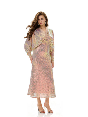 Batwing Sleeves Sequin Mermaid Evening Gown