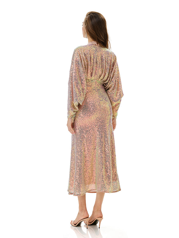 Batwing Sleeves Sequin Mermaid Evening Gown