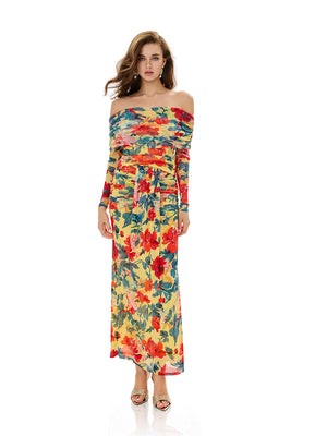 Floral Print Off Shoulder Top & Skirt Sets