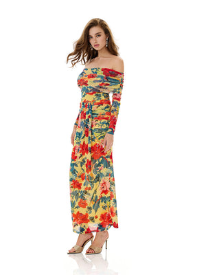 Floral Print Off Shoulder Top & Skirt Sets