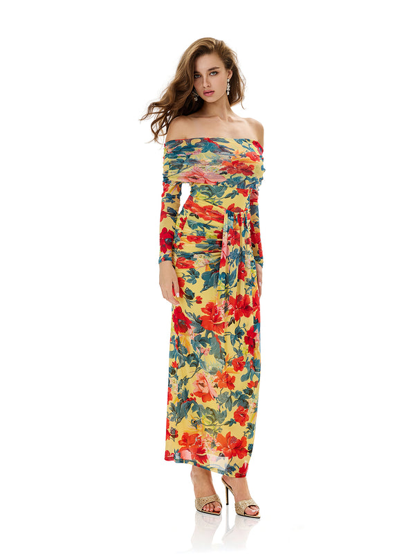Floral Print Off Shoulder Top & Skirt Sets