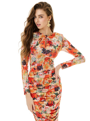 Colorful Ruched Midi Dress