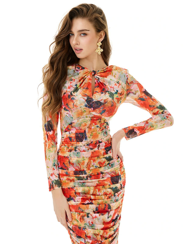 Colorful Ruched Midi Dress