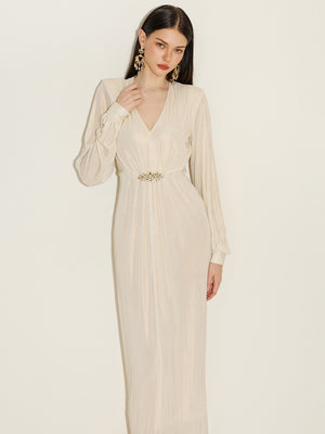 Glitter Ruched Detail Gown With Brooch