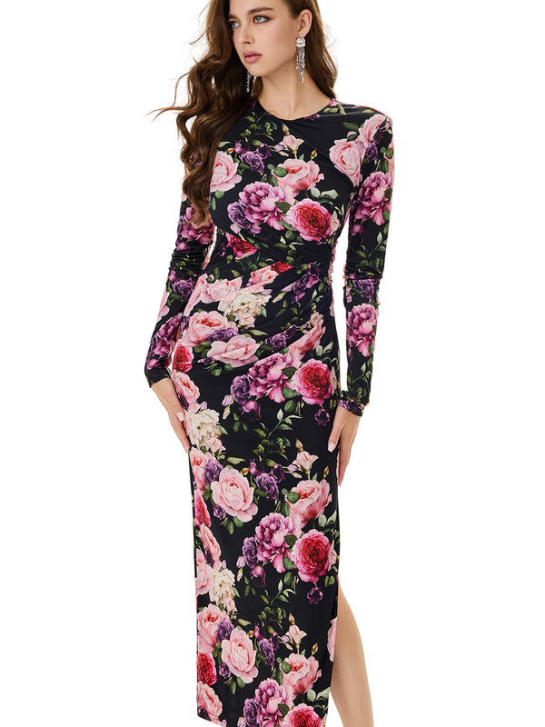 Floral Print Ruched Bodycon Dress