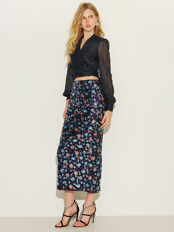 Glitter Wrap Top & Sequins Skirt Sets