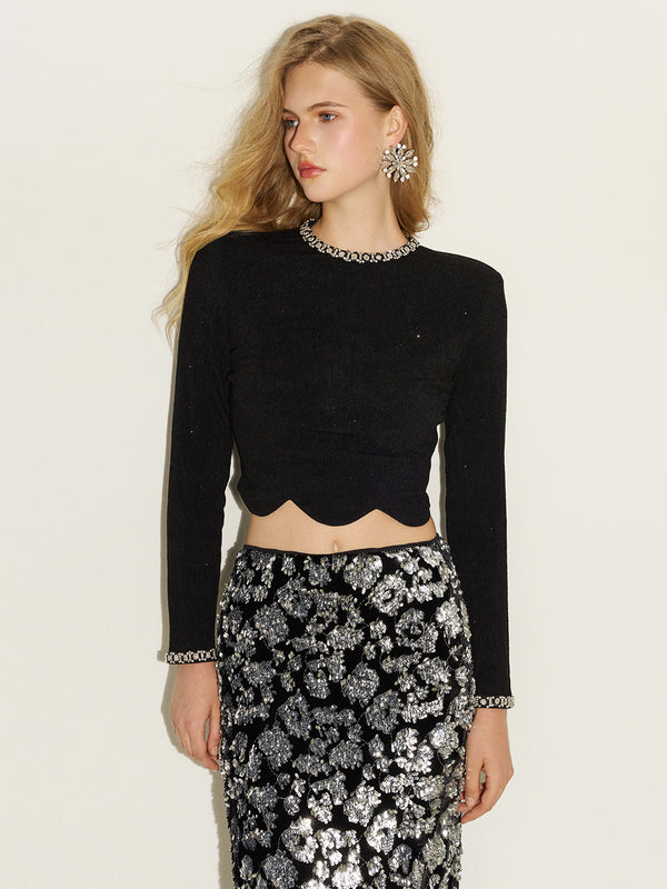 Glitter Crop Top & Sequins Skirt Sets