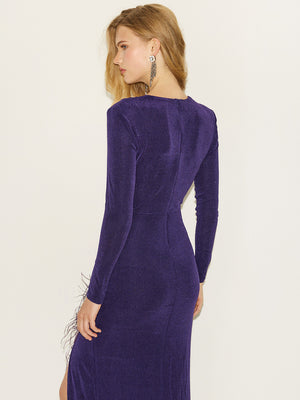 Cowl Neck Drawstring Ruched Gown