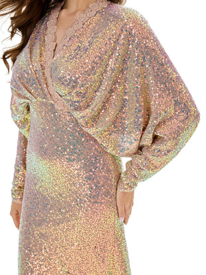 Batwing Sleeves Sequin Mermaid Evening Gown