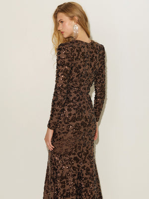 Sequin High Slit Evening Dress
