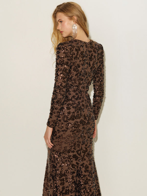 Sequin High Slit Evening Dress