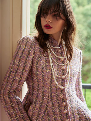 Peplum Hem Tweed Jacket & Satin Skirt Sets