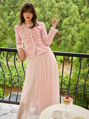 Tweed Jacket & Mesh Skirt Sets