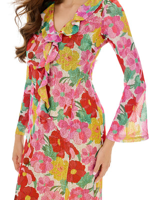 Bloom Floral Ruffles Bodycon Dress