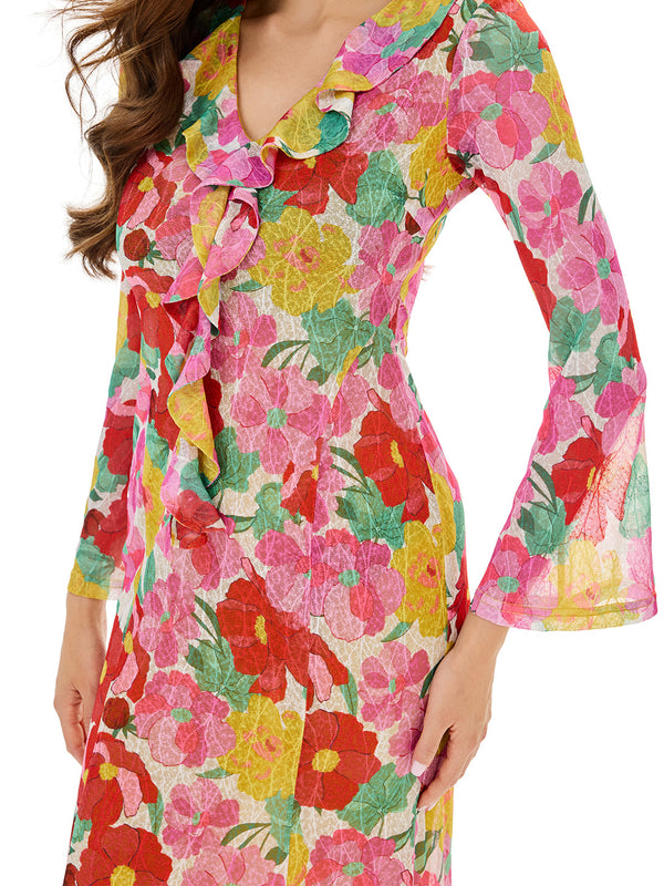 Bloom Floral Ruffles Bodycon Dress