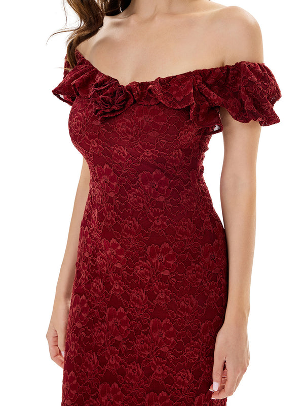 Off Shoulder Flower Lace Evening Dress