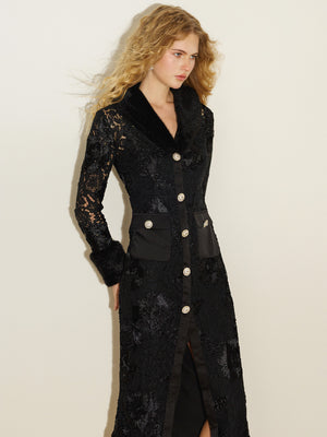 Faux Fur Appliqué Lace Dress